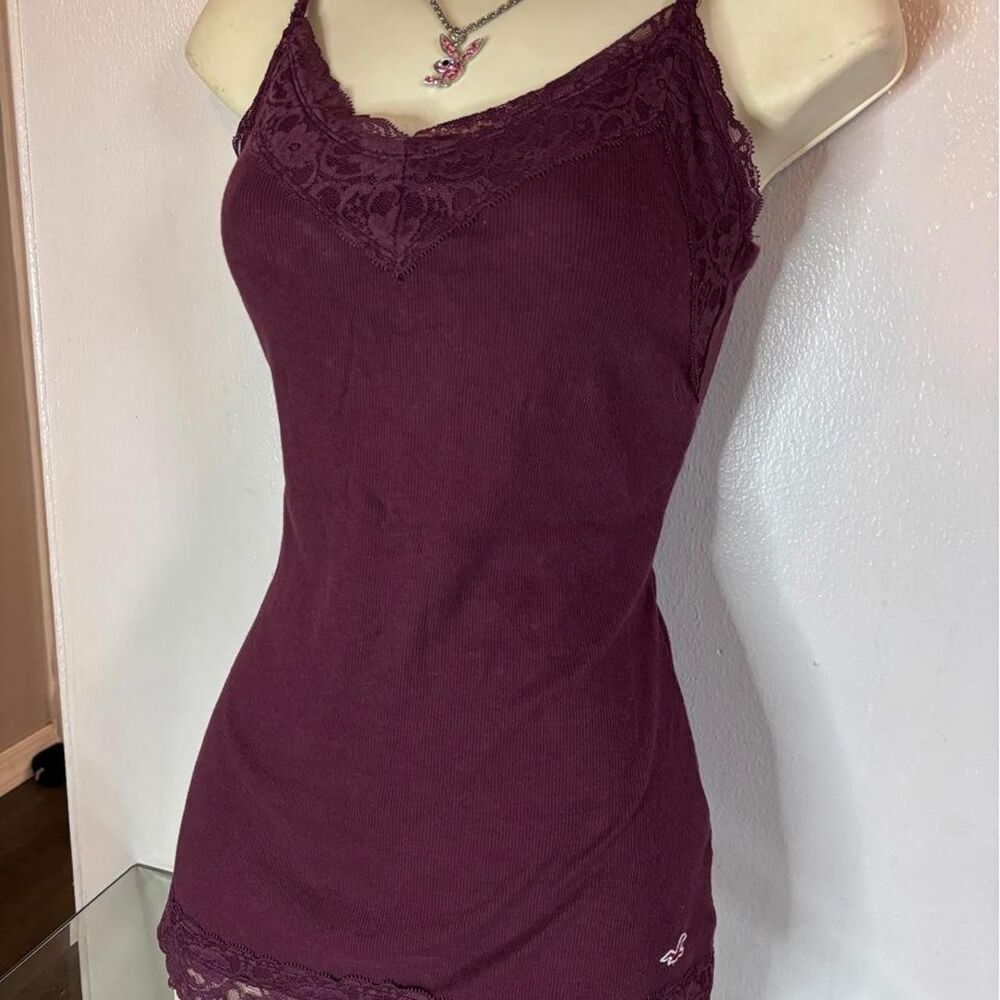 VTG Y2K Hollister Burgundy Lace Trim Cami Tank Top Bella Swan - Size Large